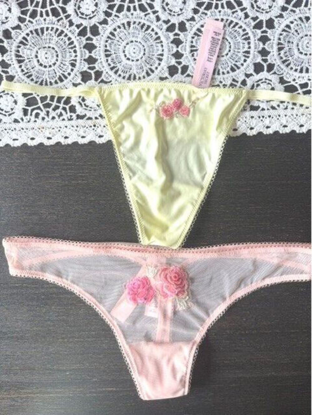 NWT Victoria's Secret sexy floral g-string/thong panties size large 2 pairs NEW